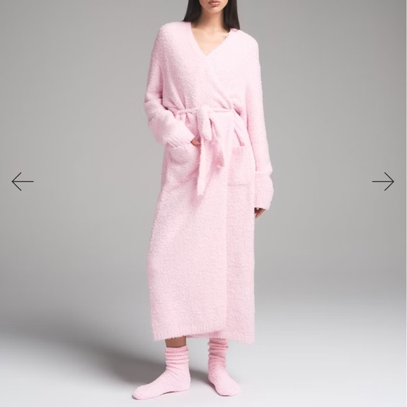 Skims knit fuzzy grey long robe size s/m (unisex) - Picture 3 of 12